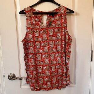 Animal print, Red-orange and Tan Sleeveless Women's Top. NWT. Large.